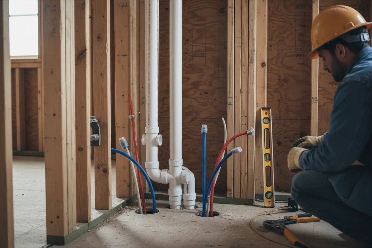 Drain and supply rough-in during Sump Pump Repair in Chestnut